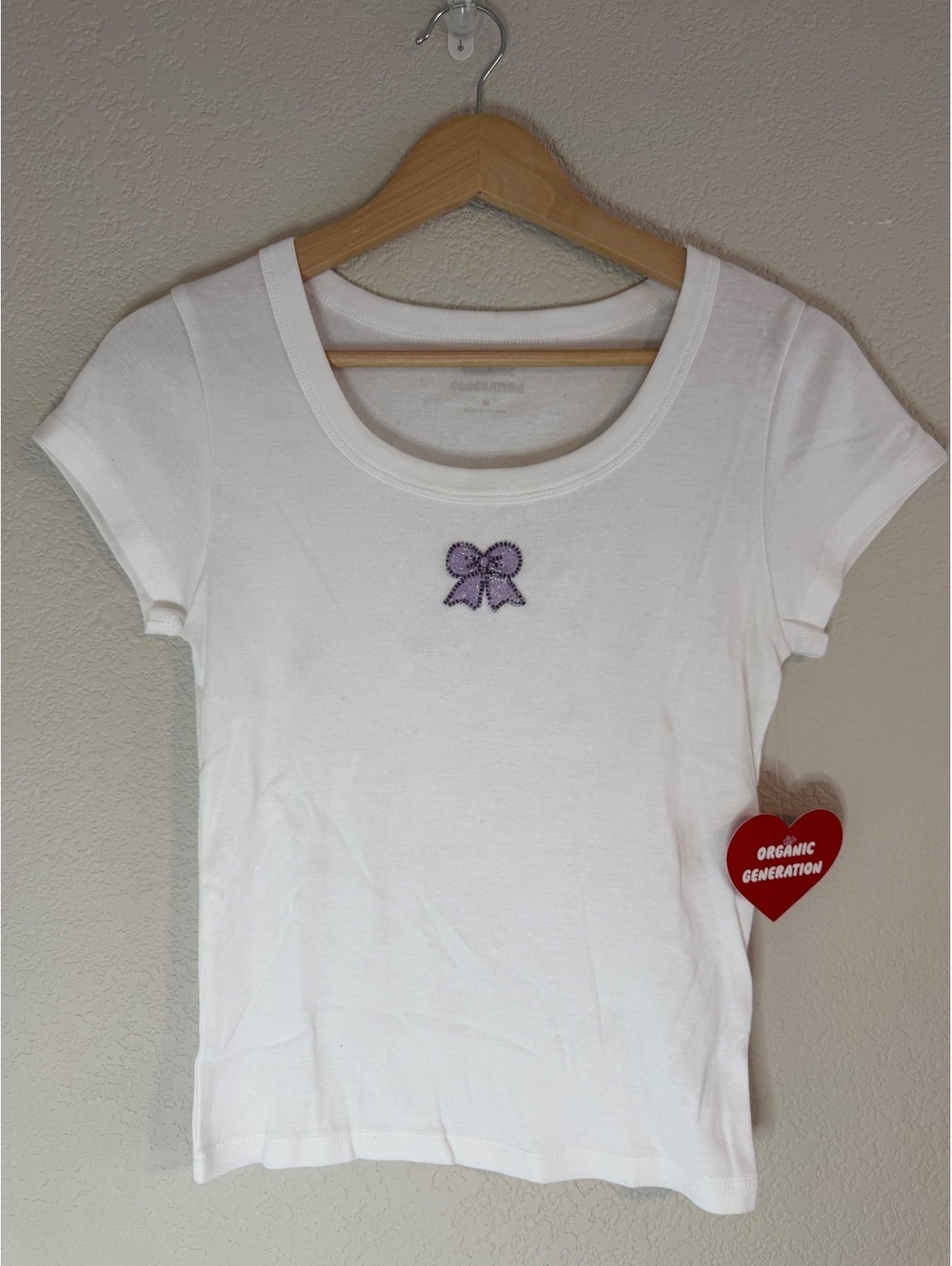 Organic Generation Y2K Coquette Beaded Bow Baby Tee White Size M